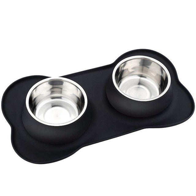 Double Dog Bowl Pet Feeding Station Stainless Steel Non Spill Silicone for Dogs Cats