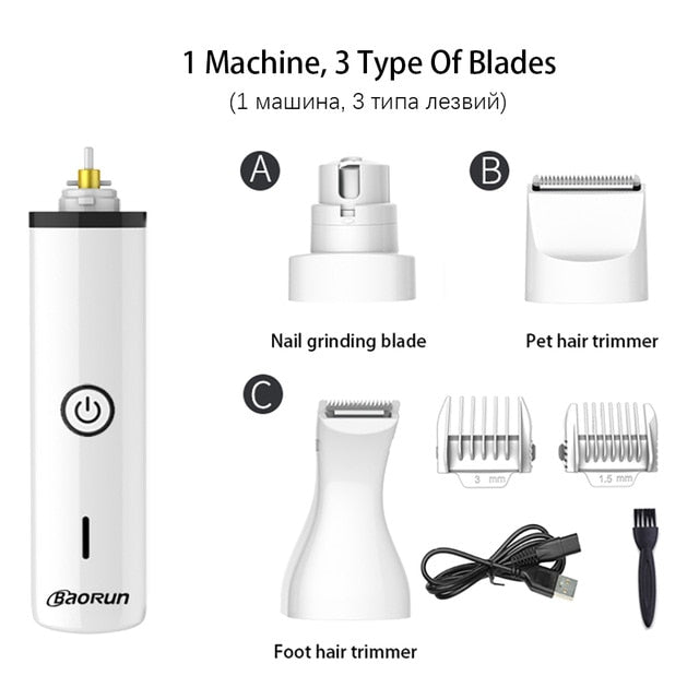 3 in 1 Multifunctional Pet Hair Clippers Kit Pet Nail Grinder Electric Rechargeable Dog Nail Trimmer Kit