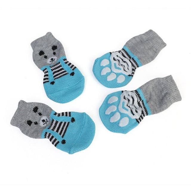 4PCS Cute Puppy Dog Knit Socks Cotton Anti-Slip Cat Shoes For Autumn Winter