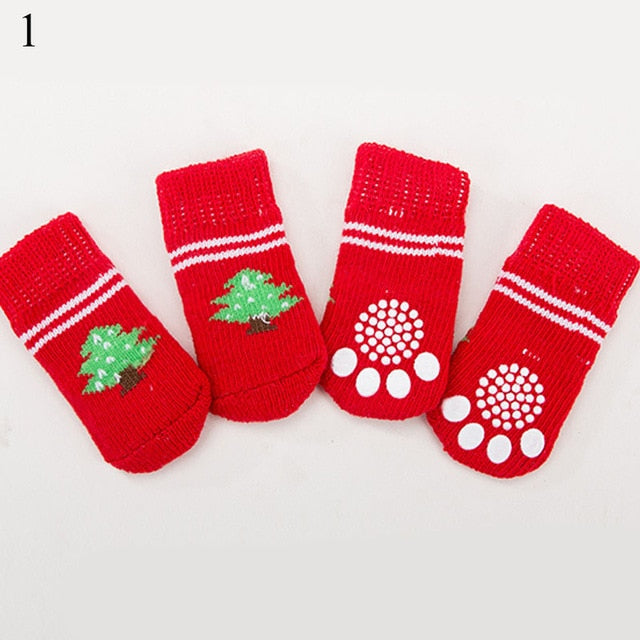 4PCS Cute Puppy Dog Knit Socks Cotton Anti-Slip Cat Shoes For Autumn Winter