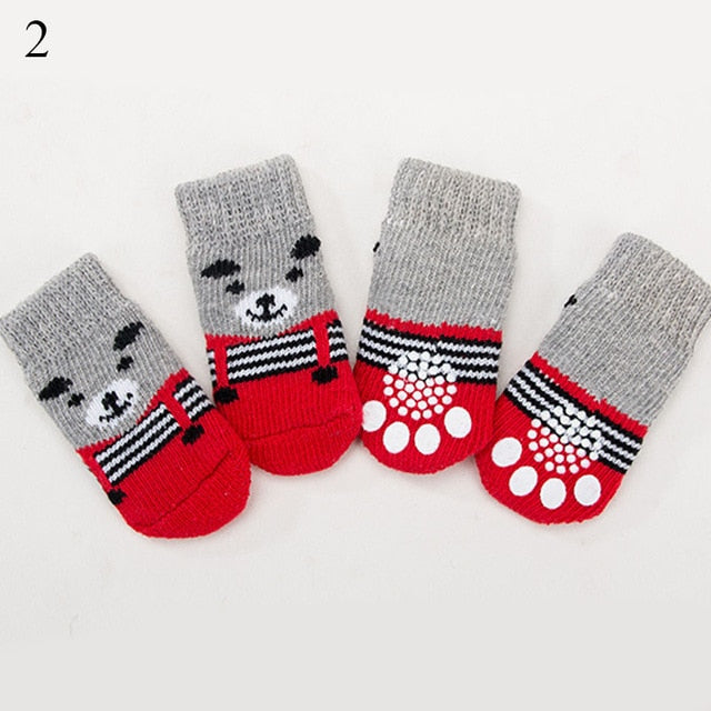 4PCS Cute Puppy Dog Knit Socks Cotton Anti-Slip Cat Shoes For Autumn Winter