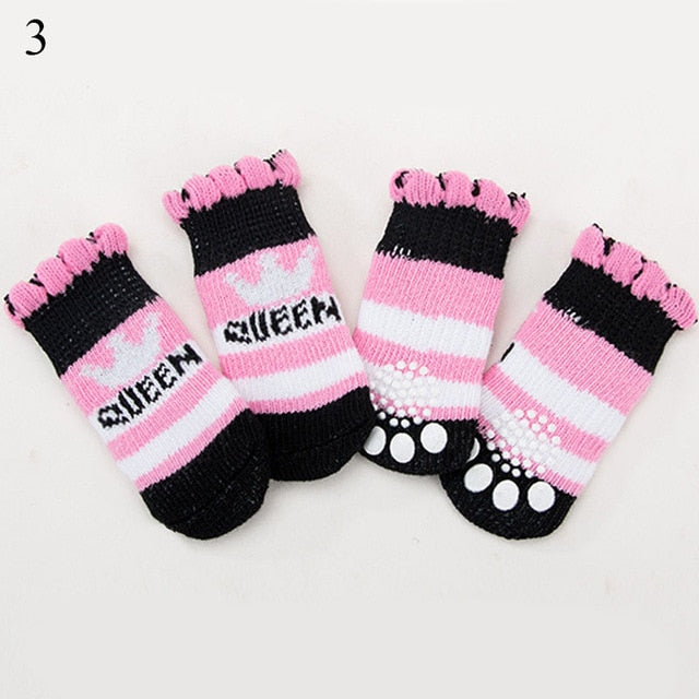 4PCS Cute Puppy Dog Knit Socks Cotton Anti-Slip Cat Shoes For Autumn Winter