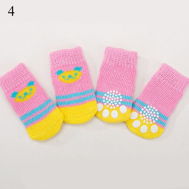 4PCS Cute Puppy Dog Knit Socks Cotton Anti-Slip Cat Shoes For Autumn Winter