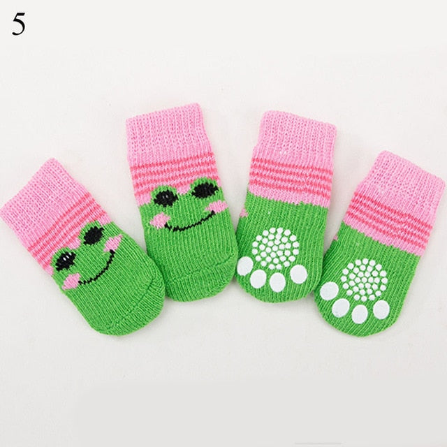 4PCS Cute Puppy Dog Knit Socks Cotton Anti-Slip Cat Shoes For Autumn Winter