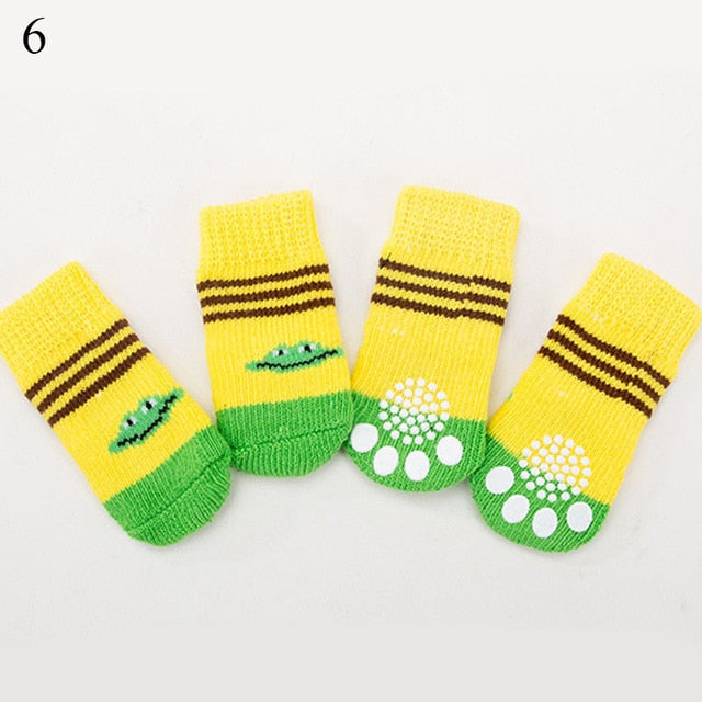 4PCS Cute Puppy Dog Knit Socks Cotton Anti-Slip Cat Shoes For Autumn Winter