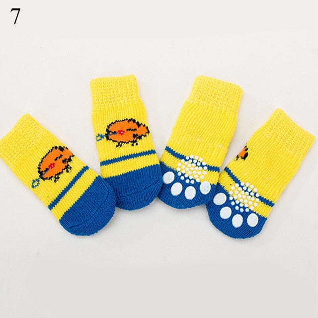 4PCS Cute Puppy Dog Knit Socks Cotton Anti-Slip Cat Shoes For Autumn Winter