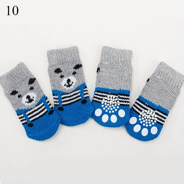 4PCS Cute Puppy Dog Knit Socks Cotton Anti-Slip Cat Shoes For Autumn Winter