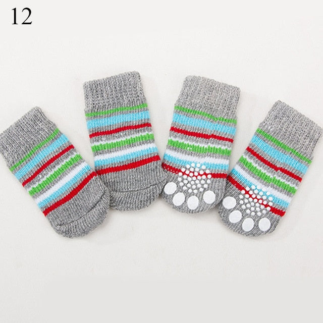 4PCS Cute Puppy Dog Knit Socks Cotton Anti-Slip Cat Shoes For Autumn Winter