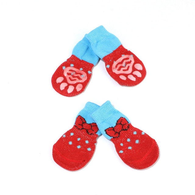 4PCS Cute Puppy Dog Knit Socks Cotton Anti-Slip Cat Shoes For Autumn Winter