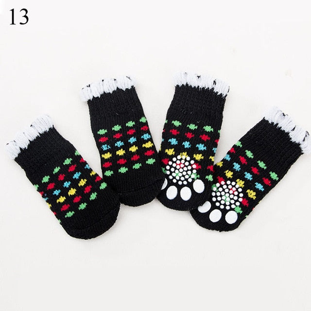 4PCS Cute Puppy Dog Knit Socks Cotton Anti-Slip Cat Shoes For Autumn Winter