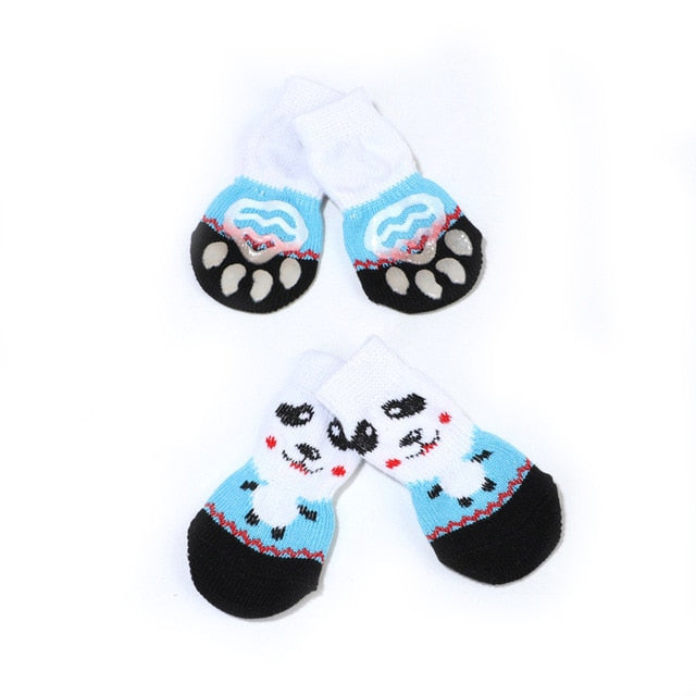 4PCS Cute Puppy Dog Knit Socks Cotton Anti-Slip Cat Shoes For Autumn Winter