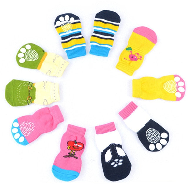 4PCS Cute Puppy Dog Knit Socks Cotton Anti-Slip Cat Shoes For Autumn Winter