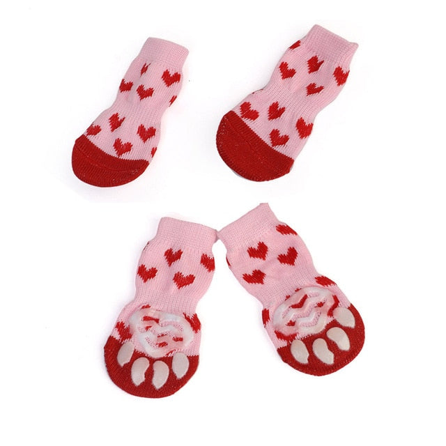 4PCS Cute Puppy Dog Knit Socks Cotton Anti-Slip Cat Shoes For Autumn Winter