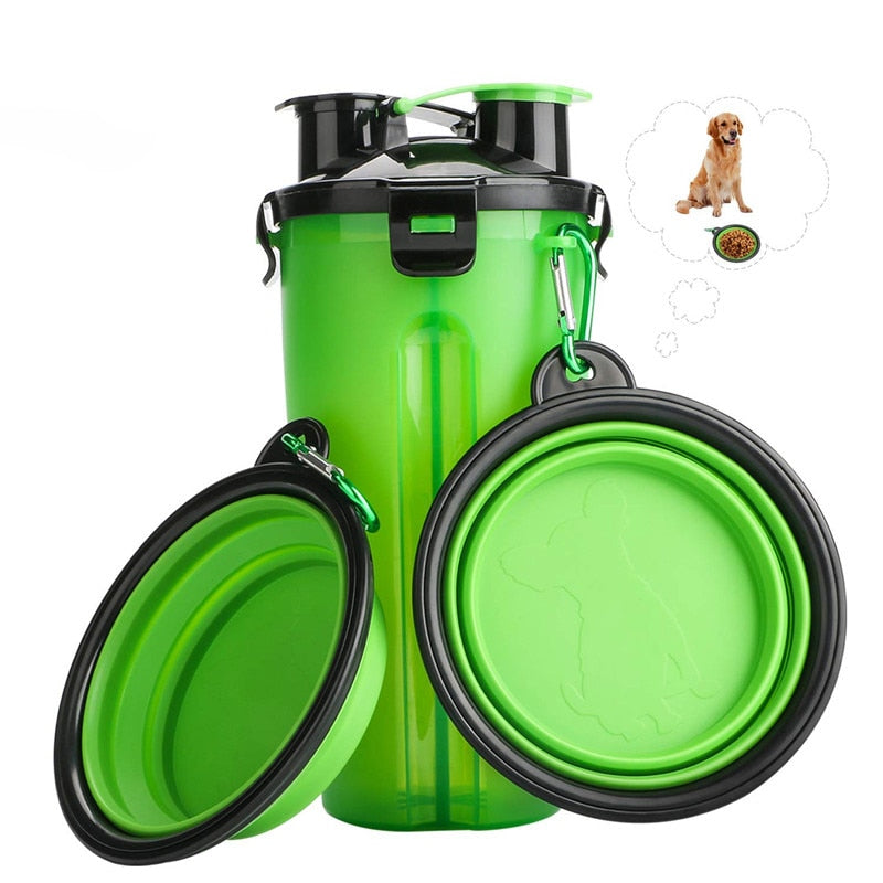 2 in 1 Dog Water Bottle Pet Feeder Collapsible Folding Bowl Travel  Food Water Storage