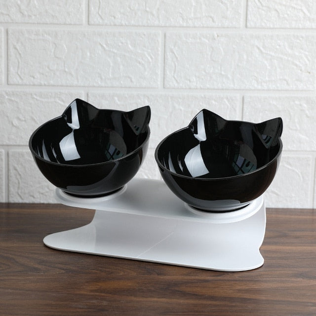 Elevated Double Cat Dog Bowls Pet Food Water Bowl with 15° Tilted Raised