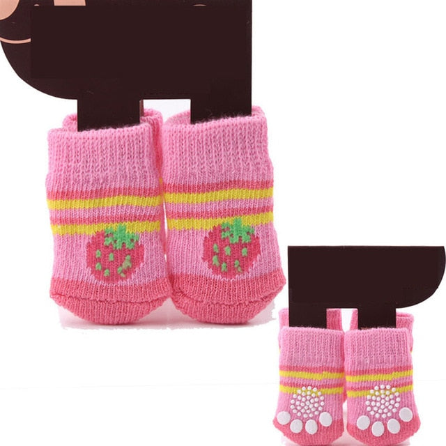 4PCS Cute Puppy Dog Knit Socks Cotton Anti-Slip Cat Shoes For Autumn Winter